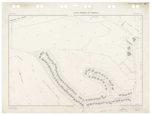 SAINT-PIERRE-DU-PERRAY, plans minutes de conservation : tableau d'assemblage,1938, Ech. 1/5000 ; plans des sections A4, A5, B1, B2, B3, 1934, Ech. 1/2500, sections ZA, ZC, ZD, ZE, 1956, Ech. 1/2000, sections AK, AL, AM, AN, 1992, Ech. 1/1000, sections AA,