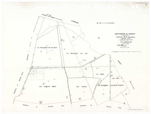 SAINT-PIERRE-DU-PERRAY, plans minutes de conservation : tableau d'assemblage,1938, Ech. 1/5000 ; plans des sections A4, A5, B1, B2, B3, 1934, Ech. 1/2500, sections ZA, ZC, ZD, ZE, 1956, Ech. 1/2000, sections AK, AL, AM, AN, 1992, Ech. 1/1000, sections AA,