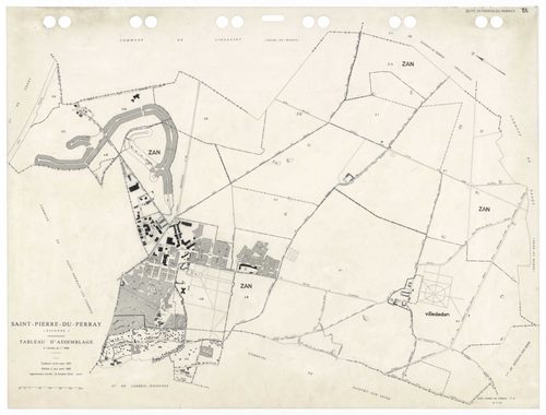 SAINT-PIERRE-DU-PERRAY, plans minutes de conservation : tableau d'assemblage,1938, Ech. 1/5000 ; plans des sections A4, A5, B1, B2, B3, 1934, Ech. 1/2500, sections ZA, ZC, ZD, ZE, 1956, Ech. 1/2000, sections AK, AL, AM, AN, 1992, Ech. 1/1000, sections AA,