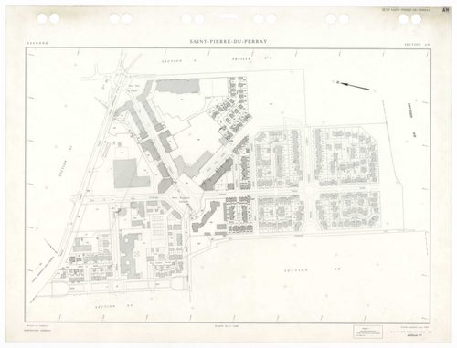 SAINT-PIERRE-DU-PERRAY, plans minutes de conservation : tableau d'assemblage,1938, Ech. 1/5000 ; plans des sections A4, A5, B1, B2, B3, 1934, Ech. 1/2500, sections ZA, ZC, ZD, ZE, 1956, Ech. 1/2000, sections AK, AL, AM, AN, 1992, Ech. 1/1000, sections AA,