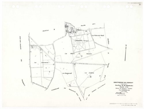 SAINT-PIERRE-DU-PERRAY, plans minutes de conservation : tableau d'assemblage,1938, Ech. 1/5000 ; plans des sections A4, A5, B1, B2, B3, 1934, Ech. 1/2500, sections ZA, ZC, ZD, ZE, 1956, Ech. 1/2000, sections AK, AL, AM, AN, 1992, Ech. 1/1000, sections AA,