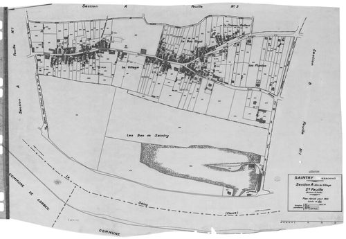 SAINTRY-SUR-SEINE. - Cadastre révisé pour 1945 : plans de la section A le Village 1ère feuille, idem 2ème feuille, idem 3ème feuille, section B la Garenne 1ère feuille, idem 2ème feuille ; cadastre révisé pour 1945 mis à jour pour 1970 : plans de la secti