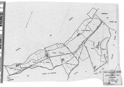 SAINT-SULPICE DE FAVIERES. - Cadastre révisé pour 1933 : plan du tableau d'assemblage ; plans de la section A le Village 1ère feuille, idem 3ème feuille, [3 plans]. 