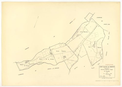 Plans minutes de conservation : SAINT-SULPICE-DE-FAVIERES : tableau d'assemblage n°1, ech. 1/10000 (1933), section B2, ech. 1/2500 (1933), sections A2, B1, ech. 1/1250 (1933) ; tableau d'assemblage n°2, ech. 1/10000 (1933-1936), section A3, ech. 1/2500 (1