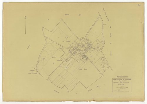 Plans minutes de conservation : SAINT-SULPICE-DE-FAVIERES : tableau d'assemblage n°1, ech. 1/10000 (1933), section B2, ech. 1/2500 (1933), sections A2, B1, ech. 1/1250 (1933) ; tableau d'assemblage n°2, ech. 1/10000 (1933-1936), section A3, ech. 1/2500 (1