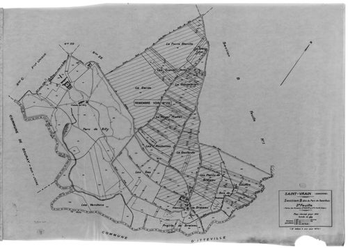 SAINT-VRAIN. - Cadastre révisé pour 1941 : plan du tableau d'assemblage, plans de la section A le Village 1ère feuille, idem 2ème feuille, idem 3ème feuille, section B Parc de Saint-Vrain 1ère feuille, idem 2ème feuille, idem 3ème feuille, section C la Va