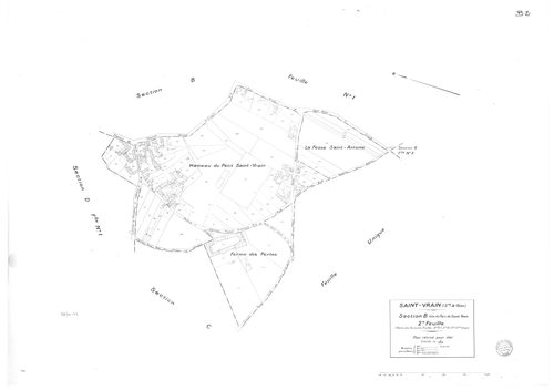 SAINT-VRAIN. - Cadastre révisé pour 1941 : plan du tableau d'assemblage, plans de la section A le Village 1ère feuille, idem 2ème feuille, idem 3ème feuille, section B Parc de Saint-Vrain 1ère feuille, idem 2ème feuille, idem 3ème feuille, section C la Va