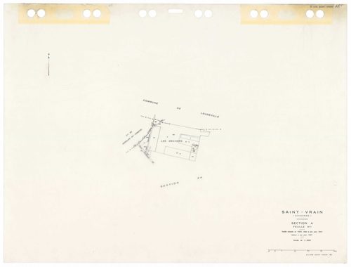 SAINT-VRAIN, plans minutes de conservation : tableau d'assemblage,1941, Ech. 1/10000 ; plans des sections Cu, A1, A2, B3, D1, D2, 1941, Ech. 1/2500, section A3, 1941, Ech. 1/1250, sections ZA, ZB, ZC, ZD, ZE, 1972, Ech. 1/2000, sections AA, AC, AD, AE, AH