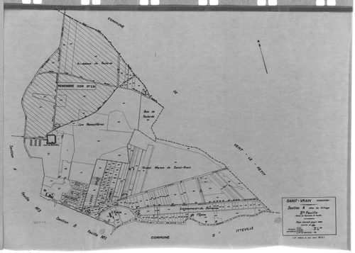 SAINT-VRAIN. - Cadastre révisé pour 1941 : plan du tableau d'assemblage, plans de la section A le Village 1ère feuille, idem 2ème feuille, idem 3ème feuille, section B Parc de Saint-Vrain 1ère feuille, idem 2ème feuille, idem 3ème feuille, section C la Va