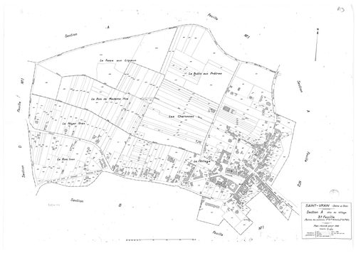 SAINT-VRAIN. - Cadastre révisé pour 1941 : plan du tableau d'assemblage, plans de la section A le Village 1ère feuille, idem 2ème feuille, idem 3ème feuille, section B Parc de Saint-Vrain 1ère feuille, idem 2ème feuille, idem 3ème feuille, section C la Va