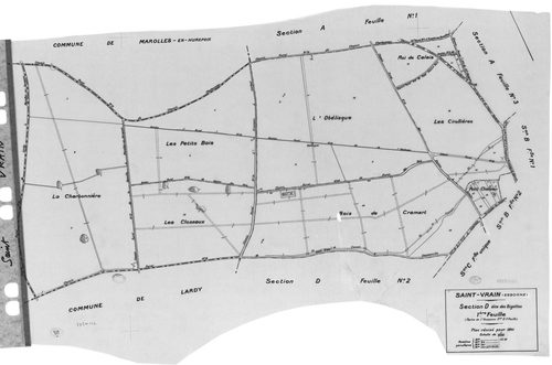 SAINT-VRAIN. - Cadastre révisé pour 1941 : plan du tableau d'assemblage, plans de la section A le Village 1ère feuille, idem 2ème feuille, idem 3ème feuille, section B Parc de Saint-Vrain 1ère feuille, idem 2ème feuille, idem 3ème feuille, section C la Va