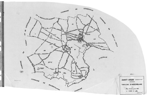 SAINT-VRAIN. - Cadastre révisé pour 1941 : plan du tableau d'assemblage, plans de la section A le Village 1ère feuille, idem 2ème feuille, idem 3ème feuille, section B Parc de Saint-Vrain 1ère feuille, idem 2ème feuille, idem 3ème feuille, section C la Va