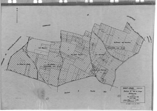 SAINT-VRAIN. - Cadastre révisé pour 1941 : plan du tableau d'assemblage, plans de la section A le Village 1ère feuille, idem 2ème feuille, idem 3ème feuille, section B Parc de Saint-Vrain 1ère feuille, idem 2ème feuille, idem 3ème feuille, section C la Va