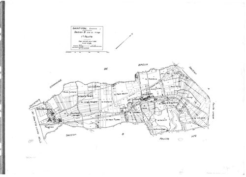 SAINT-YON. - Cadastre révisé pour 1932 : plan de la section B le Village 1ère feuille, [1 plan]. 