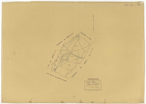 Plans minutes de conservation : SAINT-YON : tableau d'assemblage, ech. 1/10000 (1932), sections A, B2, ech. 1/2500 (1932) ; section B2, ech. 1/2500 (1932-1969), NB, papier, 105x80 [4 plans]. 