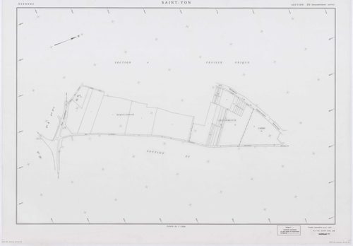 SAINT-YON, plans minutes de conservation : tableau d'assemblage, 1932, Ech. 1/10000 ; plans des section B2, 1932, Ech. 1/2500, sections A, B3, B4, 1991, Ech. 1/1250, sections ZA, ZB, ZC, ZD, 1995, Ech. 1/2000. Polyester. N et B. Dim. 105 x 80 cm [9 plans]