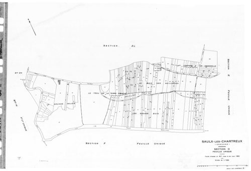 SAULX-LES-CHARTREUX. - Cadastre dressé en 1817 mis à jour en 1962 : plans de la section A, section B, section E, section F, section G 1ère feuille, idem 2ème feuille, section H, section I, section O ; cadastre renouvelé pour 1962 : plans de la section AB,