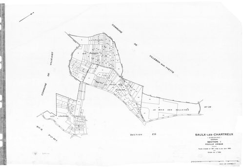 SAULX-LES-CHARTREUX. - Cadastre dressé en 1817 mis à jour en 1962 : plans de la section A, section B, section E, section F, section G 1ère feuille, idem 2ème feuille, section H, section I, section O ; cadastre renouvelé pour 1962 : plans de la section AB,
