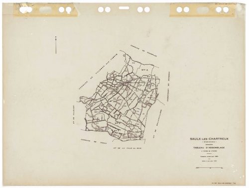 SAULX-LES-CHARTREUX, plans minutes de conservation : tableau d'assemblage,1962, Ech. 1/10000 ; plans des sections Au, Bu, Eu, Fu, Hu, Iu, Ou, G1, G2, 1962, Ech. 1/1250, sections AB, AC, AD, AE, AH, AI, AK, AL, AM, AN, AO, ZA, ZB, ZC, ZD, ZE, ZH, ZI, ZK, Z