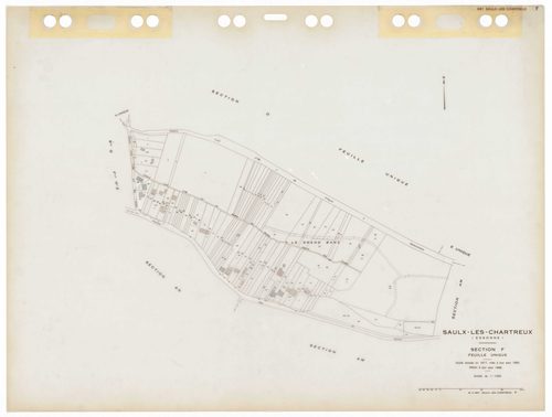 SAULX-LES-CHARTREUX, plans minutes de conservation : tableau d'assemblage,1962, Ech. 1/10000 ; plans des sections Au, Bu, Eu, Fu, Hu, Iu, Ou, G1, G2, 1962, Ech. 1/1250, sections AB, AC, AD, AE, AH, AI, AK, AL, AM, AN, AO, ZA, ZB, ZC, ZD, ZE, ZH, ZI, ZK, Z