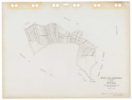 SAULX-LES-CHARTREUX, plans minutes de conservation : tableau d'assemblage,1962, Ech. 1/10000 ; plans des sections Au, Bu, Eu, Fu, Hu, Iu, Ou, G1, G2, 1962, Ech. 1/1250, sections AB, AC, AD, AE, AH, AI, AK, AL, AM, AN, AO, ZA, ZB, ZC, ZD, ZE, ZH, ZI, ZK, Z
