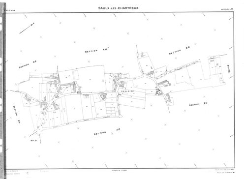SAULX-LES-CHARTREUX. - Cadastre dressé en 1817 mis à jour en 1962 : plans de la section A, section B, section E, section F, section G 1ère feuille, idem 2ème feuille, section H, section I, section O ; cadastre renouvelé pour 1962 : plans de la section AB,