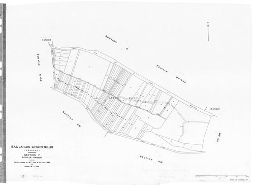 SAULX-LES-CHARTREUX. - Cadastre dressé en 1817 mis à jour en 1962 : plans de la section A, section B, section E, section F, section G 1ère feuille, idem 2ème feuille, section H, section I, section O ; cadastre renouvelé pour 1962 : plans de la section AB,