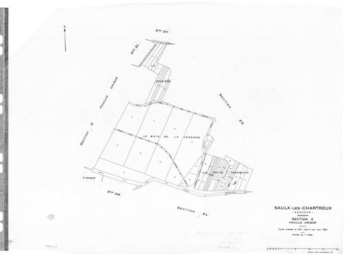 SAULX-LES-CHARTREUX. - Cadastre dressé en 1817 mis à jour en 1962 : plans de la section A, section B, section E, section F, section G 1ère feuille, idem 2ème feuille, section H, section I, section O ; cadastre renouvelé pour 1962 : plans de la section AB,