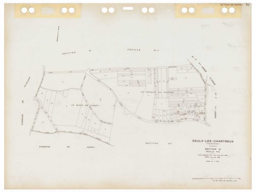SAULX-LES-CHARTREUX, plans minutes de conservation : tableau d'assemblage,1962, Ech. 1/10000 ; plans des sections Au, Bu, Eu, Fu, Hu, Iu, Ou, G1, G2, 1962, Ech. 1/1250, sections AB, AC, AD, AE, AH, AI, AK, AL, AM, AN, AO, ZA, ZB, ZC, ZD, ZE, ZH, ZI, ZK, Z