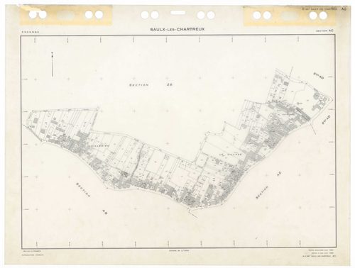 SAULX-LES-CHARTREUX, plans minutes de conservation : tableau d'assemblage,1962, Ech. 1/10000 ; plans des sections Au, Bu, Eu, Fu, Hu, Iu, Ou, G1, G2, 1962, Ech. 1/1250, sections AB, AC, AD, AE, AH, AI, AK, AL, AM, AN, AO, ZA, ZB, ZC, ZD, ZE, ZH, ZI, ZK, Z