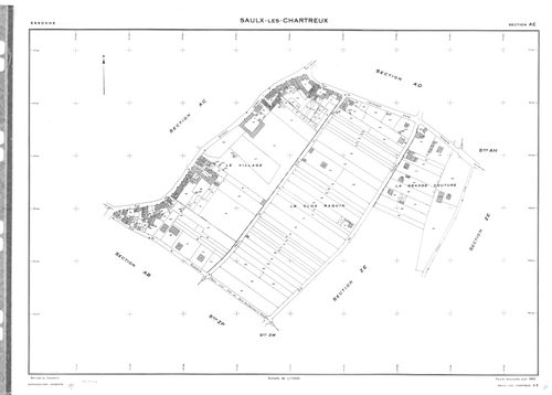 SAULX-LES-CHARTREUX. - Cadastre dressé en 1817 mis à jour en 1962 : plans de la section A, section B, section E, section F, section G 1ère feuille, idem 2ème feuille, section H, section I, section O ; cadastre renouvelé pour 1962 : plans de la section AB,