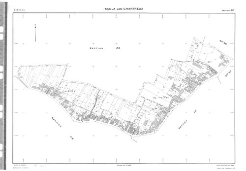 SAULX-LES-CHARTREUX. - Cadastre dressé en 1817 mis à jour en 1962 : plans de la section A, section B, section E, section F, section G 1ère feuille, idem 2ème feuille, section H, section I, section O ; cadastre renouvelé pour 1962 : plans de la section AB,
