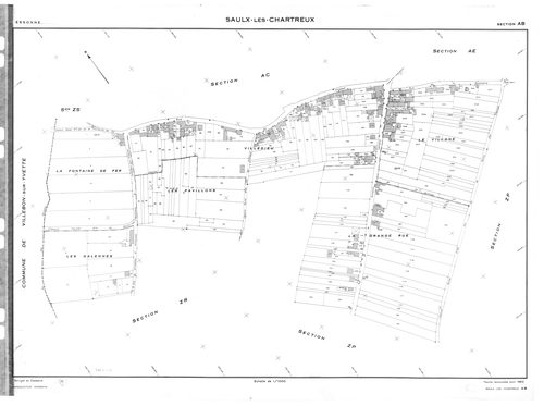 SAULX-LES-CHARTREUX. - Cadastre dressé en 1817 mis à jour en 1962 : plans de la section A, section B, section E, section F, section G 1ère feuille, idem 2ème feuille, section H, section I, section O ; cadastre renouvelé pour 1962 : plans de la section AB,