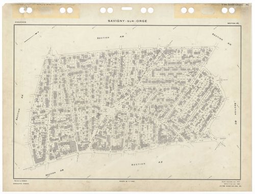 SAVIGNY-SUR-ORGE, plans minutes de conservation : tableau d'assemblage,1970, Ech. 1/5000 ; plans des sections AD, 1970, Ech. 1/2000, sections AB, AC, AE, AH, AI, AK, AL, AM, AN, AO, AP, AR, AS, AT, AV, AW, AX, AY, AZ, BC, BD, 1970, Ech. 1/1000, section BE