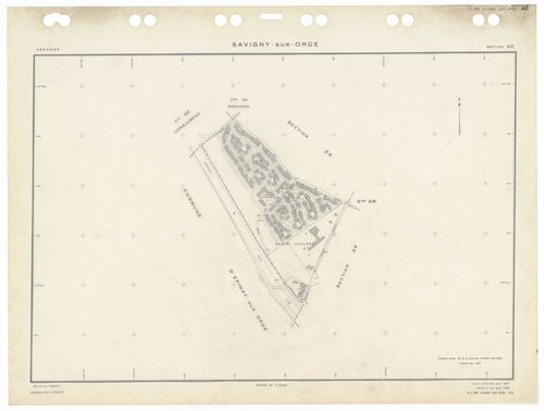 SAVIGNY-SUR-ORGE, plans minutes de conservation : tableau d'assemblage,1970, Ech. 1/5000 ; plans des sections AD, 1970, Ech. 1/2000, sections AB, AC, AE, AH, AI, AK, AL, AM, AN, AO, AP, AR, AS, AT, AV, AW, AX, AY, AZ, BC, BD, 1970, Ech. 1/1000, section BE