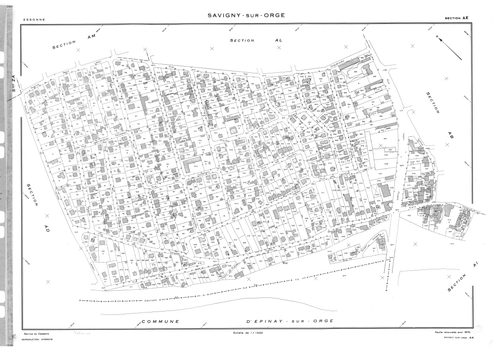 SAVIGNY-SUR-ORGE. - Partie ancienne de la section AB de Morsang-sur-Orge acquise pour 1961 : plans de la section AB, section AC ; partie ancienne de la section AB d'Epinay-sur-Orge renouvelé en 1957 acquise pour 1962 : plans de la section AD, section AE ;