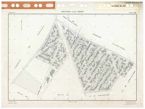 SAVIGNY-SUR-ORGE, plans minutes de conservation : tableau d'assemblage,1970, Ech. 1/5000 ; plans des sections AD, 1970, Ech. 1/2000, sections AB, AC, AE, AH, AI, AK, AL, AM, AN, AO, AP, AR, AS, AT, AV, AW, AX, AY, AZ, BC, BD, 1970, Ech. 1/1000, section BE