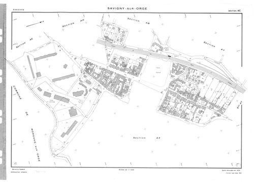 SAVIGNY-SUR-ORGE. - Partie ancienne de la section AB de Morsang-sur-Orge acquise pour 1961 : plans de la section AB, section AC ; partie ancienne de la section AB d'Epinay-sur-Orge renouvelé en 1957 acquise pour 1962 : plans de la section AD, section AE ;