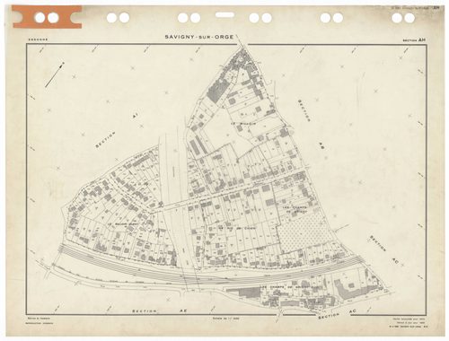 SAVIGNY-SUR-ORGE, plans minutes de conservation : tableau d'assemblage,1970, Ech. 1/5000 ; plans des sections AD, 1970, Ech. 1/2000, sections AB, AC, AE, AH, AI, AK, AL, AM, AN, AO, AP, AR, AS, AT, AV, AW, AX, AY, AZ, BC, BD, 1970, Ech. 1/1000, section BE