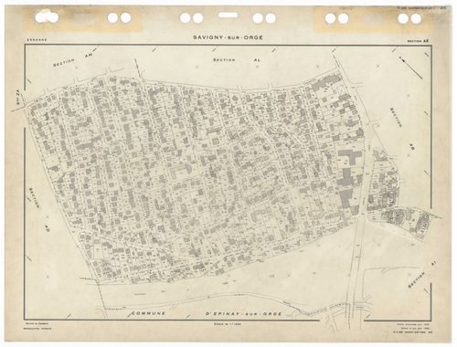 SAVIGNY-SUR-ORGE, plans minutes de conservation : tableau d'assemblage,1970, Ech. 1/5000 ; plans des sections AD, 1970, Ech. 1/2000, sections AB, AC, AE, AH, AI, AK, AL, AM, AN, AO, AP, AR, AS, AT, AV, AW, AX, AY, AZ, BC, BD, 1970, Ech. 1/1000, section BE