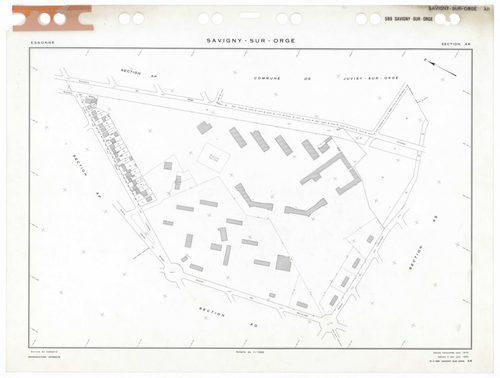 SAVIGNY-SUR-ORGE, plans minutes de conservation : tableau d'assemblage,1970, Ech. 1/5000 ; plans des sections AD, 1970, Ech. 1/2000, sections AB, AC, AE, AH, AI, AK, AL, AM, AN, AO, AP, AR, AS, AT, AV, AW, AX, AY, AZ, BC, BD, 1970, Ech. 1/1000, section BE