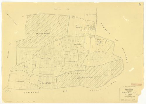 Plans minutes de conservation : SERMAISE : tableau d'assemblage, ech. 1/10000 (1936-1959), sections A1, A3, A4, B3, B4, C1, C2, C3, D1, D5, D9, E1, E2, E3, ech. 1/1250 (1936), section A2, ech. 1/2500 (1936) ; section B2, ech. 1/1250 (1936-1940) ; section 
