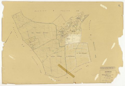 Plans minutes de conservation : SERMAISE : tableau d'assemblage, ech. 1/10000 (1936-1959), sections A1, A3, A4, B3, B4, C1, C2, C3, D1, D5, D9, E1, E2, E3, ech. 1/1250 (1936), section A2, ech. 1/2500 (1936) ; section B2, ech. 1/1250 (1936-1940) ; section 