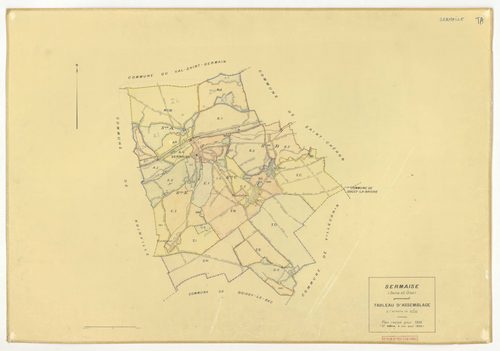 Plans minutes de conservation : SERMAISE : tableau d'assemblage, ech. 1/10000 (1936-1959), sections A1, A3, A4, B3, B4, C1, C2, C3, D1, D5, D9, E1, E2, E3, ech. 1/1250 (1936), section A2, ech. 1/2500 (1936) ; section B2, ech. 1/1250 (1936-1940) ; section 