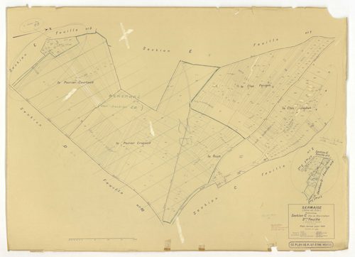 Plans minutes de conservation : SERMAISE : tableau d'assemblage, ech. 1/10000 (1936-1959), sections A1, A3, A4, B3, B4, C1, C2, C3, D1, D5, D9, E1, E2, E3, ech. 1/1250 (1936), section A2, ech. 1/2500 (1936) ; section B2, ech. 1/1250 (1936-1940) ; section 