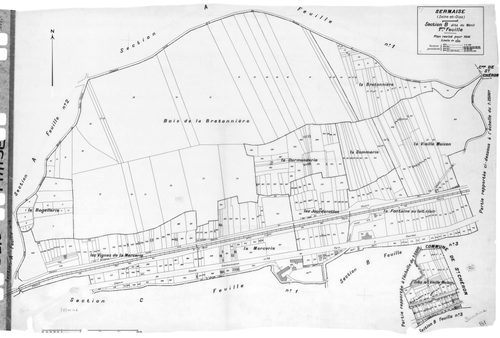 SERMAISE. - Cadastre révisé pour 1936 : plans de la section B le Ménil 1ère feuille, idem 2ème feuille, [2 plans]. 