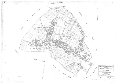 SOISY-SUR-ECOLE. - Cadastre révisé pour 1936 : plans de la section A le Gazon 2ème feuille, section B Tertre Blanc 1ère feuille, idem 2ème feuille, section C le Village 1ère feuille, idem 2ème feuille, section D Rimflet 1ère feuille, idem 2ème feuille, se