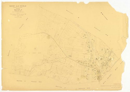 Plans minutes de conservation : SOISY-SUR-ECOLE : tableau d'assemblage ech. 1/10000 (1936-1964), D2, G4, ech. 1/1250 (1936), sections B3, E, F, ech. 1/2500 (1936) ; section C3, ech. 1/1250 (1936-1953) ; sections A2, B1, B2, C1, C2, D1, D2, F, G2, G3, H, I