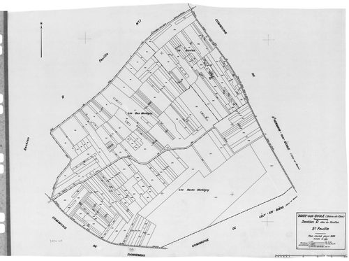 SOISY-SUR-ECOLE. - Cadastre révisé pour 1936 : plans de la section A le Gazon 2ème feuille, section B Tertre Blanc 1ère feuille, idem 2ème feuille, section C le Village 1ère feuille, idem 2ème feuille, section D Rimflet 1ère feuille, idem 2ème feuille, se
