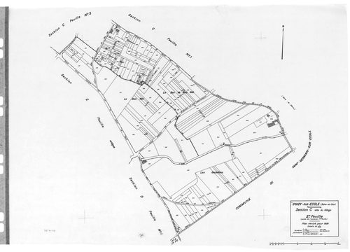 SOISY-SUR-ECOLE. - Cadastre révisé pour 1936 : plans de la section A le Gazon 2ème feuille, section B Tertre Blanc 1ère feuille, idem 2ème feuille, section C le Village 1ère feuille, idem 2ème feuille, section D Rimflet 1ère feuille, idem 2ème feuille, se